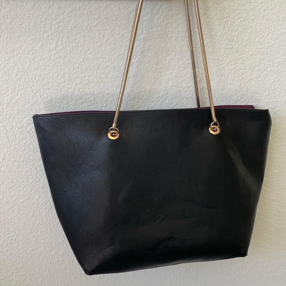 Sylvia Snake Chain Reversible Black/Purple Tote